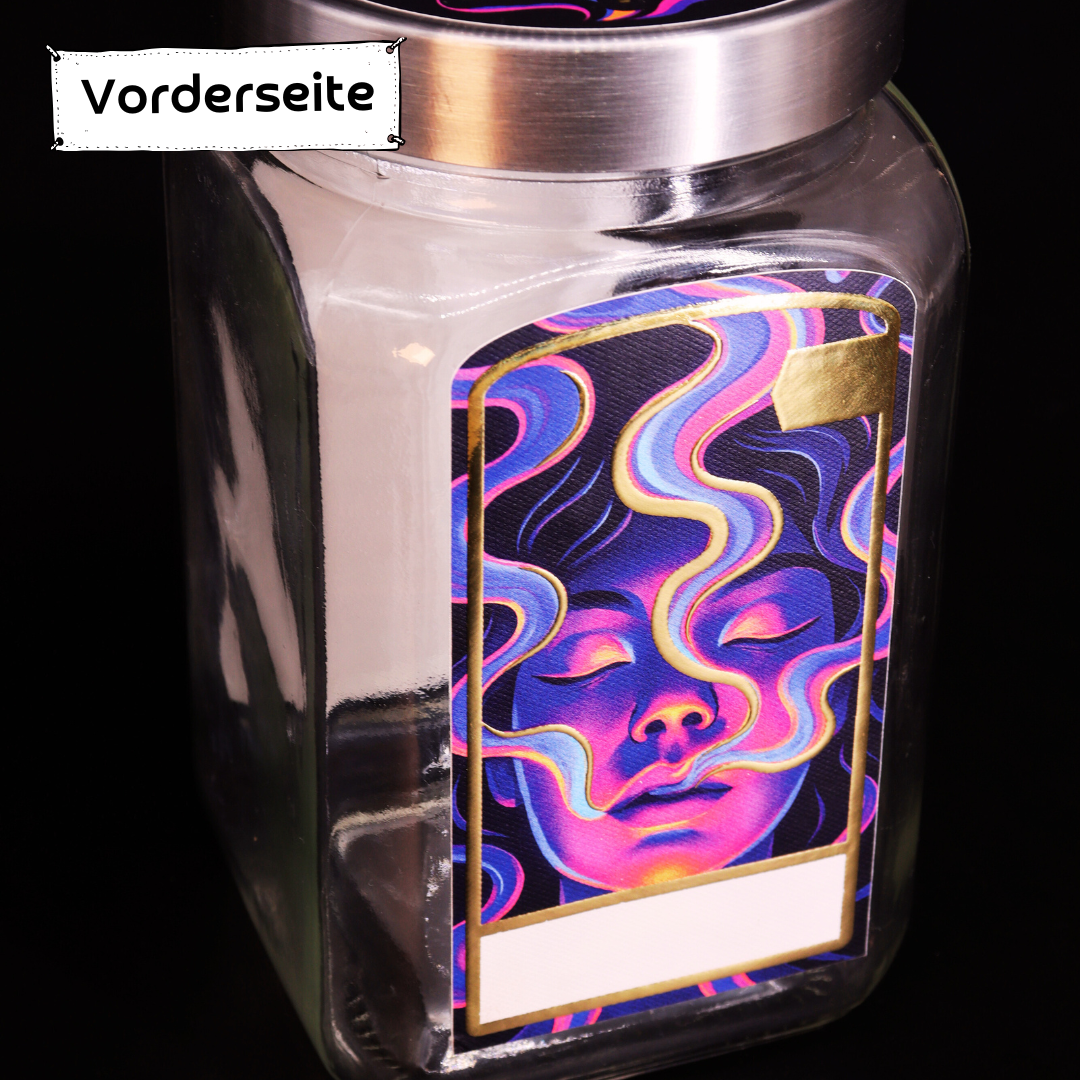 Premium-Aufbewahrungsglas mit edler 3D-Goldfolie "Purple Smoke"