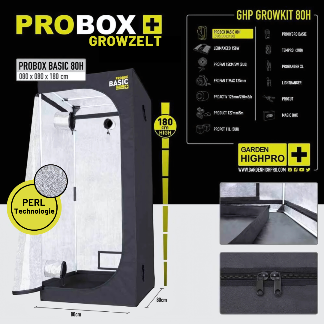 Growbox Komplettset 80x80x180cm mit 150 Watt LED