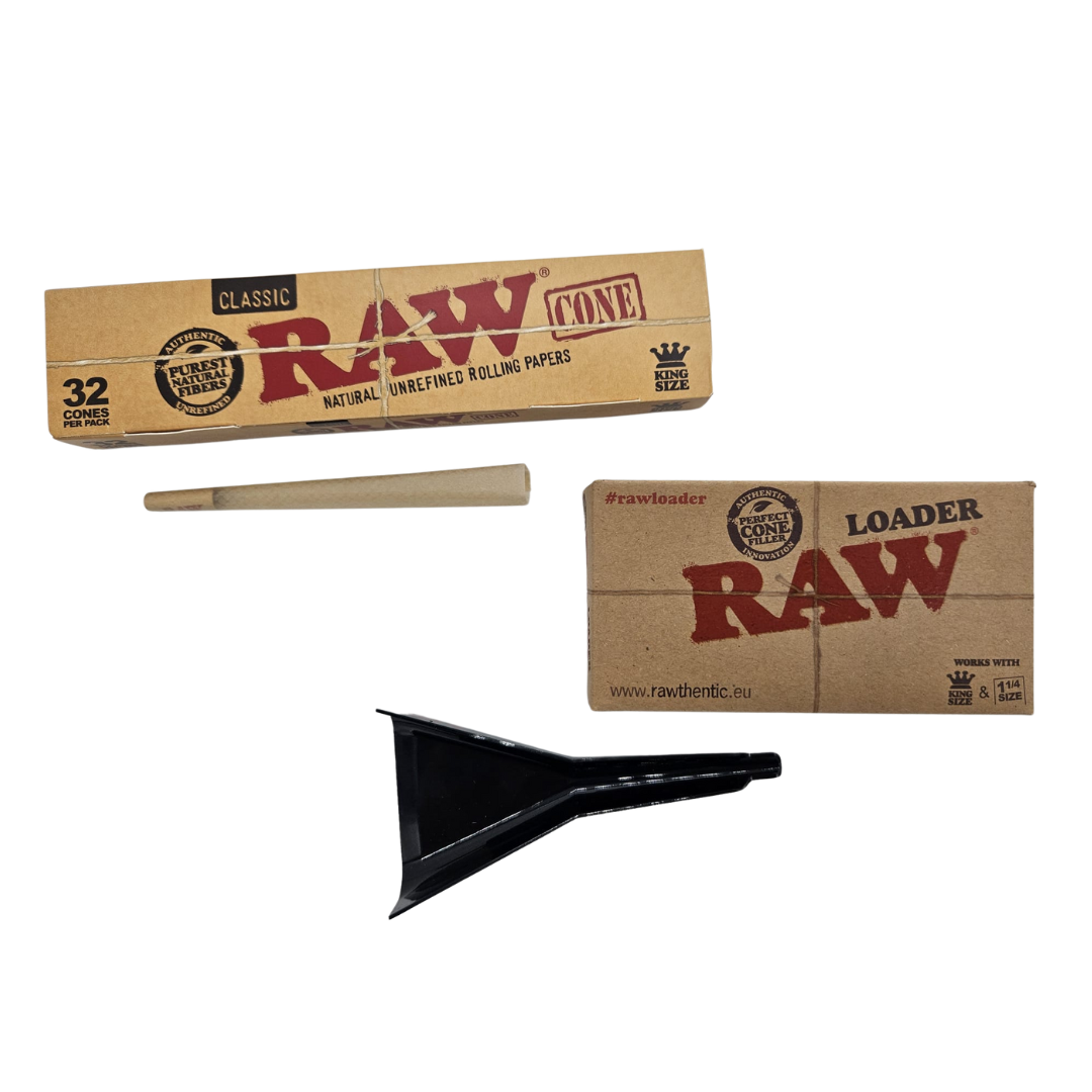 RAW King Size vorgedrehte Hülsen (32 Stück) mit Cone Loader Konische Hülsen