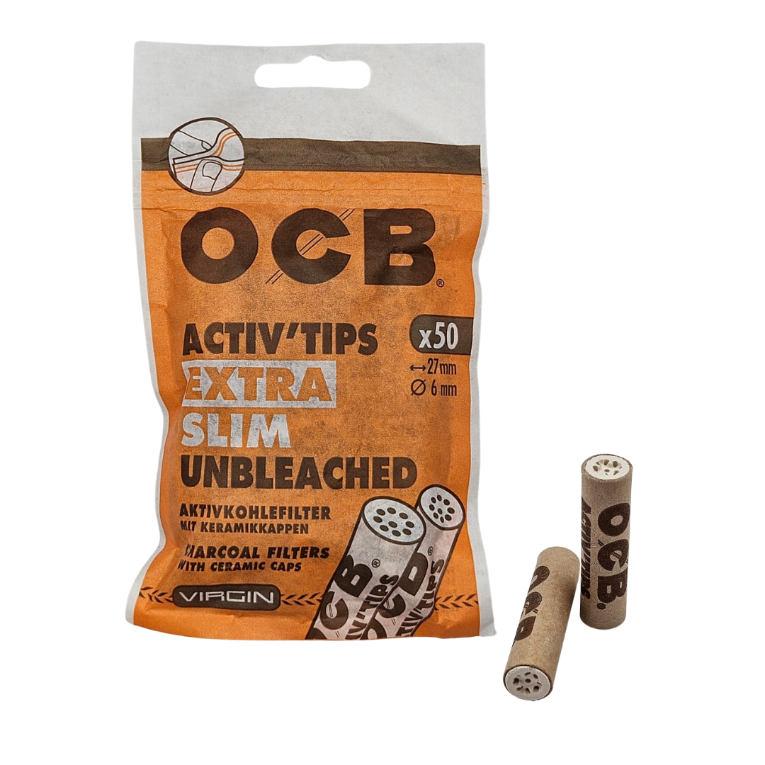 OCB Activ Tips Extra Slim Unbleached 6 mm Aktivkohlefilter – 50er Pack