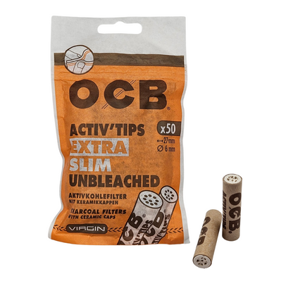 OCB Activ Tips Extra Slim Unbleached 6 mm Aktivkohlefilter – 50er Pack