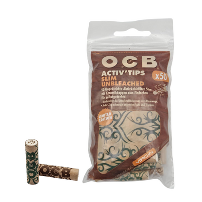 OCB "Limited Edition" Ungebleichte Activ Tips Slim Aktivkohlefilter – 50 Stück