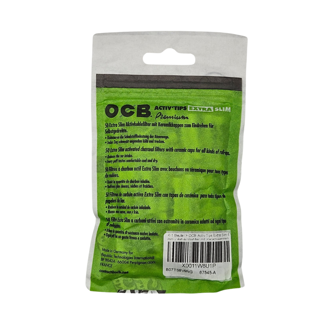 OCB Activ'Tips Extra Slim Aktivkohlefilter 6 mm – 50 Stück