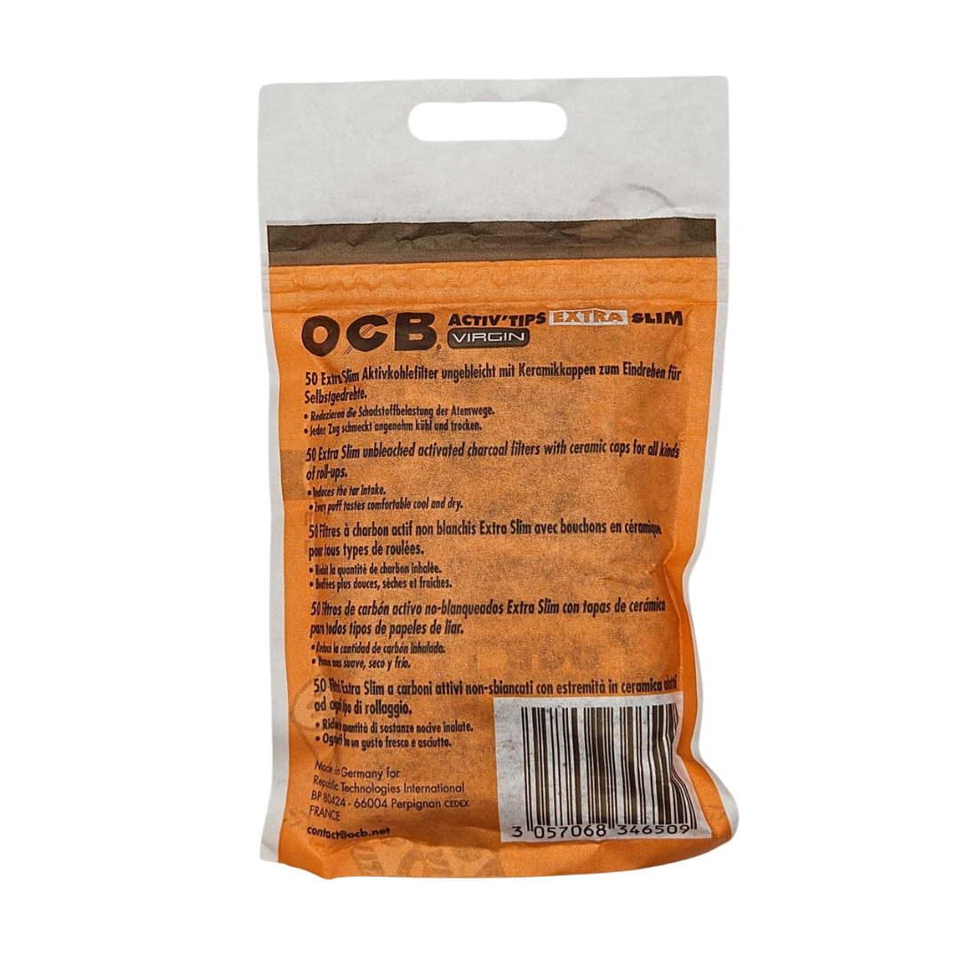 OCB Activ Tips Extra Slim Unbleached 6 mm Aktivkohlefilter – 50er Pack