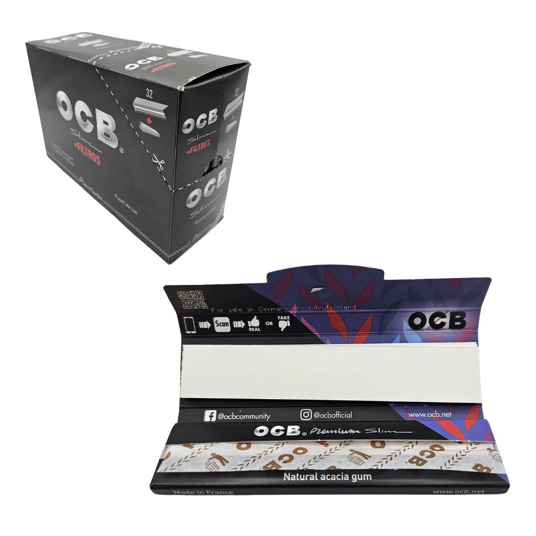 OCB Black Premium Slim + Filter Tips – Display with 32 packs 