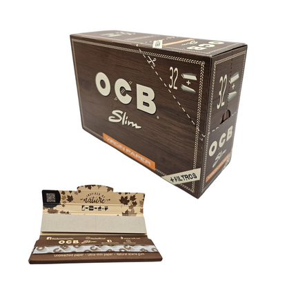 OCB Unbleached Slim + Filter Tips Virgin – Display mit 32 Packungen