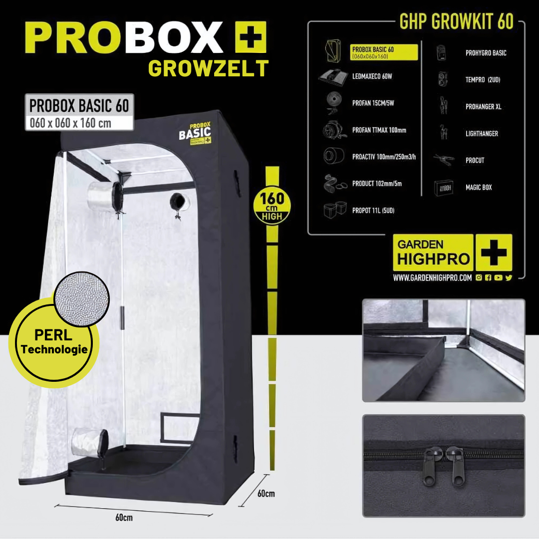 Growbox Komplettset 60x60x160cm mit 60 Watt LED